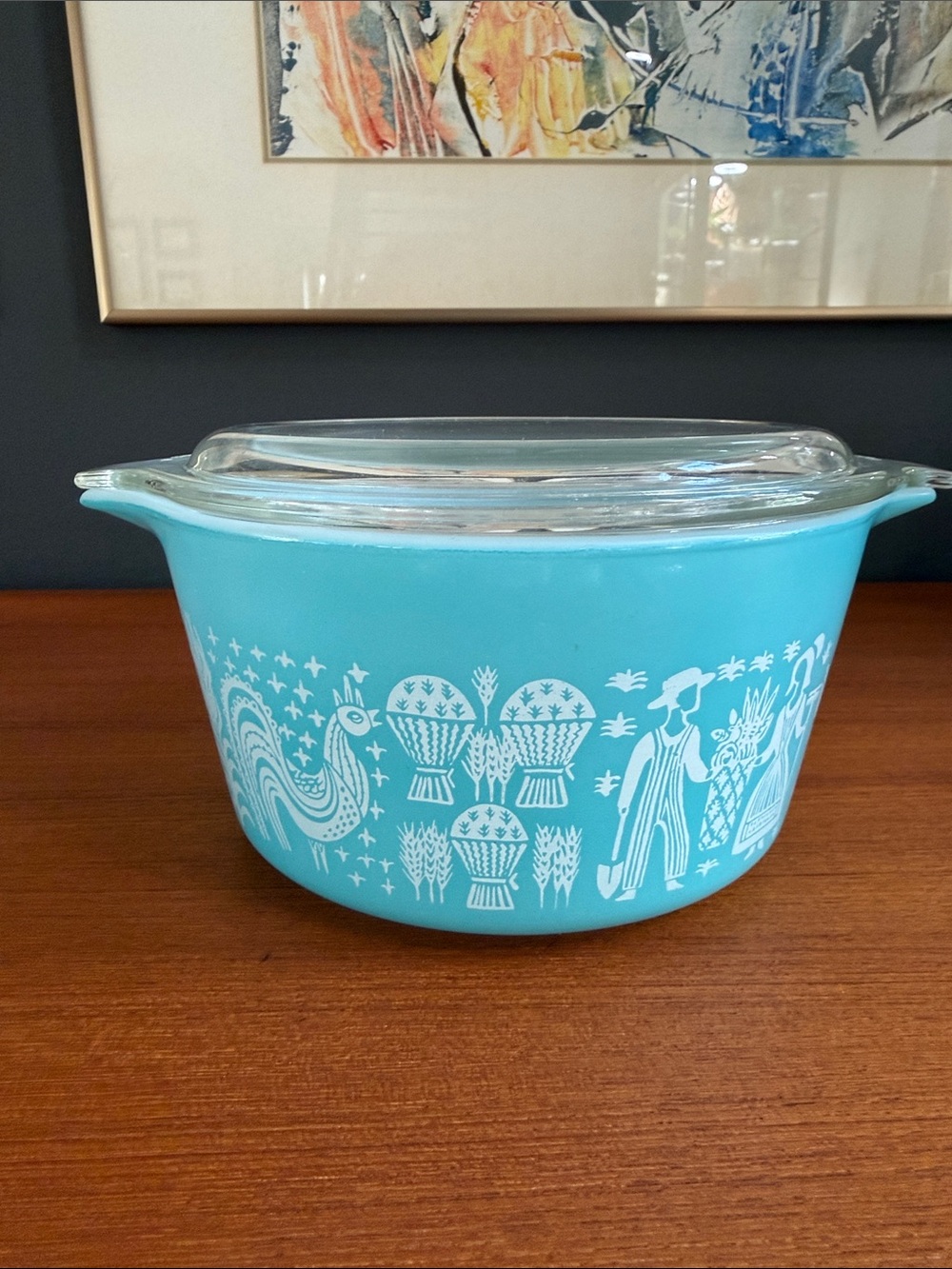 Vintage Style Turquoise Glass Casserole Dish with Lid Amish Pyrex 1qt w lid